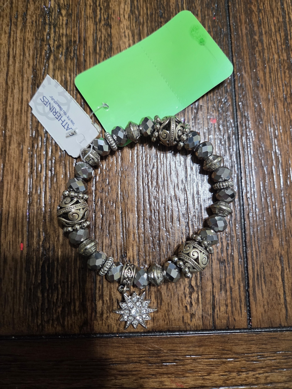 Catherines Silver-Tone Beaded Bracelet with Starburst Charm